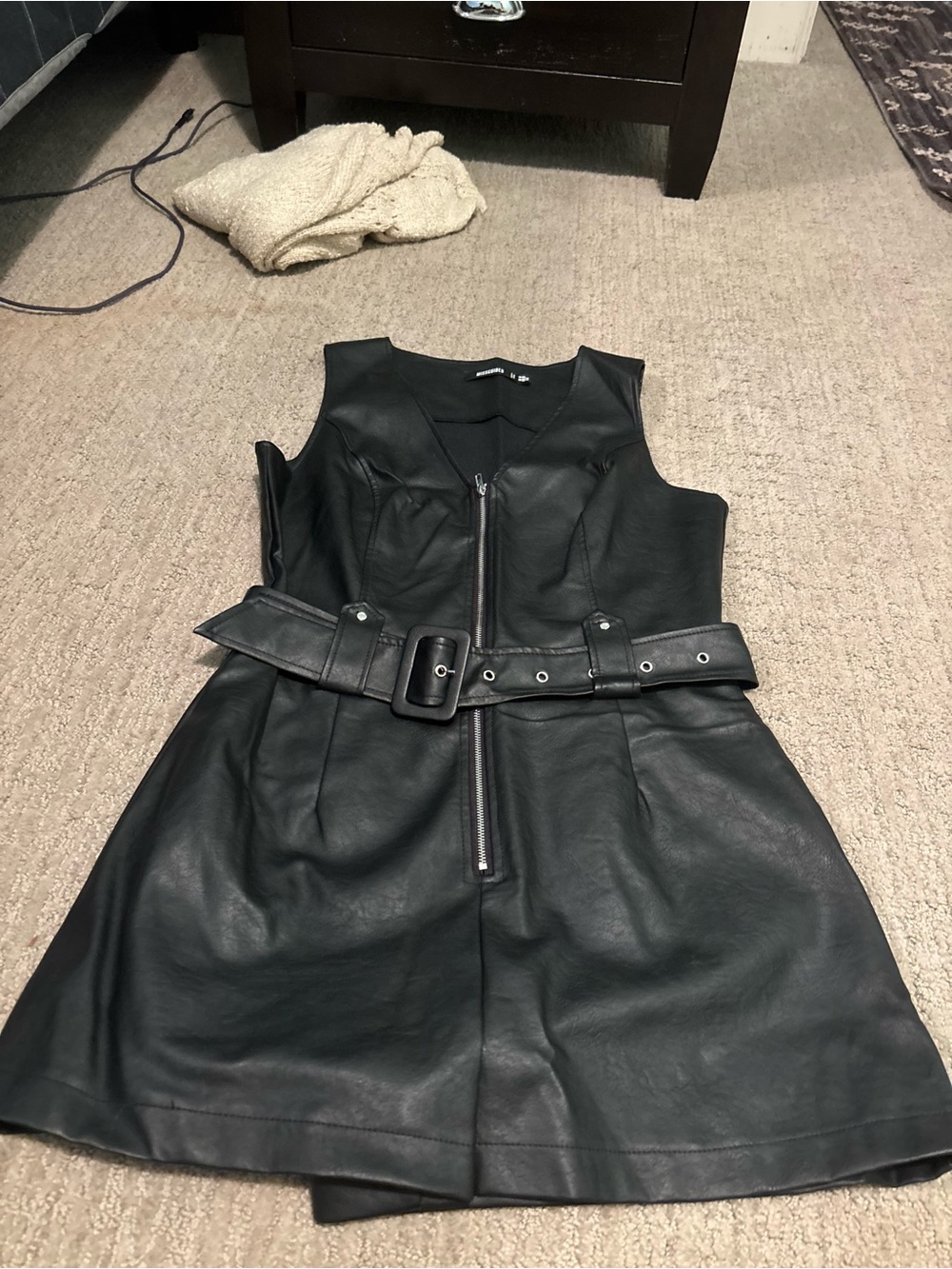 Missguided Black Faux Leather Sleeveless Mini Dress with Belt